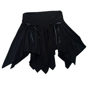 Trixxi Black Asymmetric Handkerchief Hem Skirt with Waist Ribbons